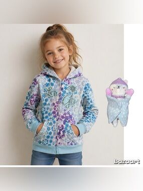 2pc Sz 7 Disney Frozen Elsa “let It Go”  hoodie Jacket Full Zipper W/ Fox Plush